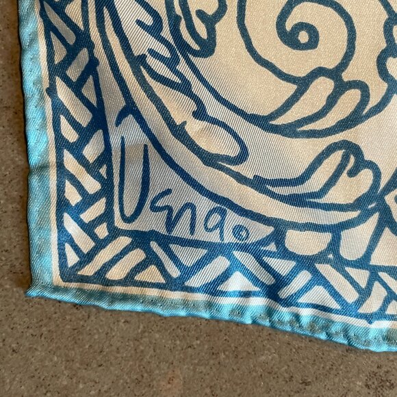 Vintage 60s Scarf by Vera Blue & White Swirl Pattern-Made in Japan - Picture 2 of 7